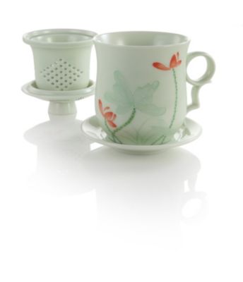 Green Embossed Lotus Infuser Mug